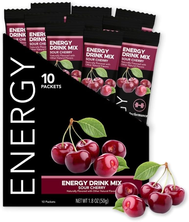 Clean Simple Eats Sour Cherry Energy Drink Mix, with 100mg Caffeine (10 Servings)