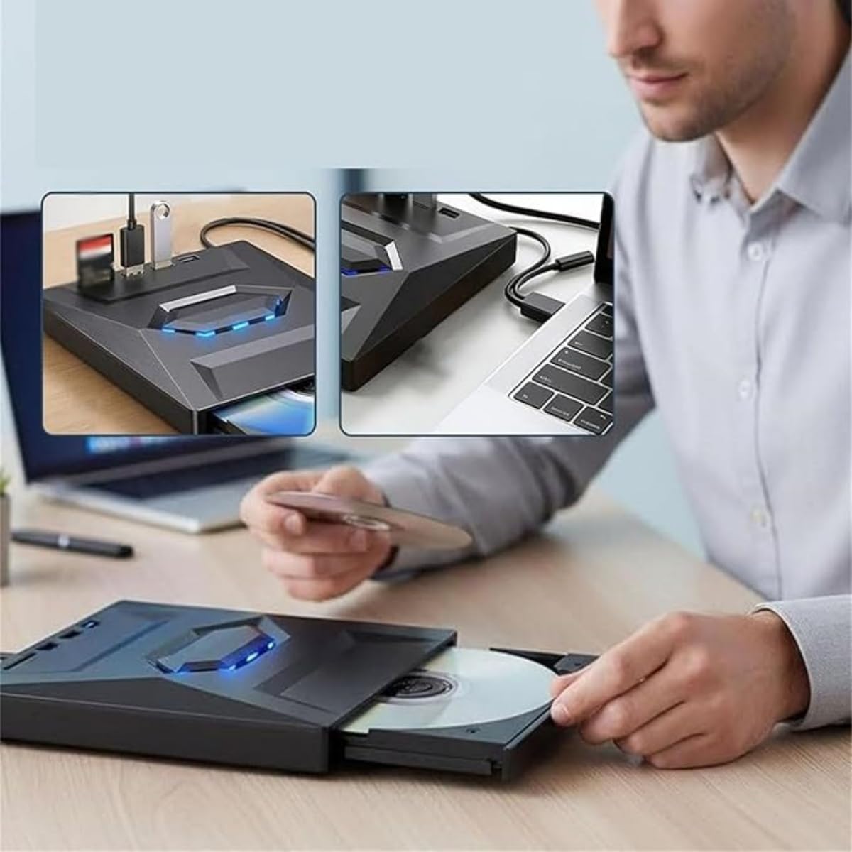 7-in-1 Externes USB-DVD-Laufwerk & Blu-ray-Player, USB C 3.0 Typ-C Tragbarer BD/DVD/CD-Brenner, Lesegerät mit 3 USB-Ports, Hub & SD/TF-Kartenleser, 6 x Blu-ray-Laufwerk für Desktop-Laptop