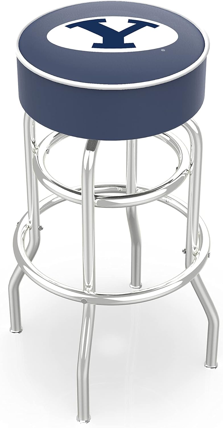 HBS L7C1-4" Brigham Young Cushion Seat with Double-Ring Chrome Base Swivel Bar Stool by The Holland Bar Stool Company