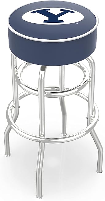 HBS L7C1-4" Brigham Young Cushion Seat with Double-Ring Chrome Base Swivel Bar Stool by The Holland Bar Stool Company