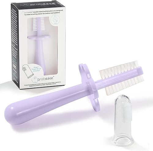 grabease Cepillo de dientes de doble cara para edades de 6 meses a 4 años, cerdas suaves y escudo de protección contra estrangulamiento, sin BPA, 1