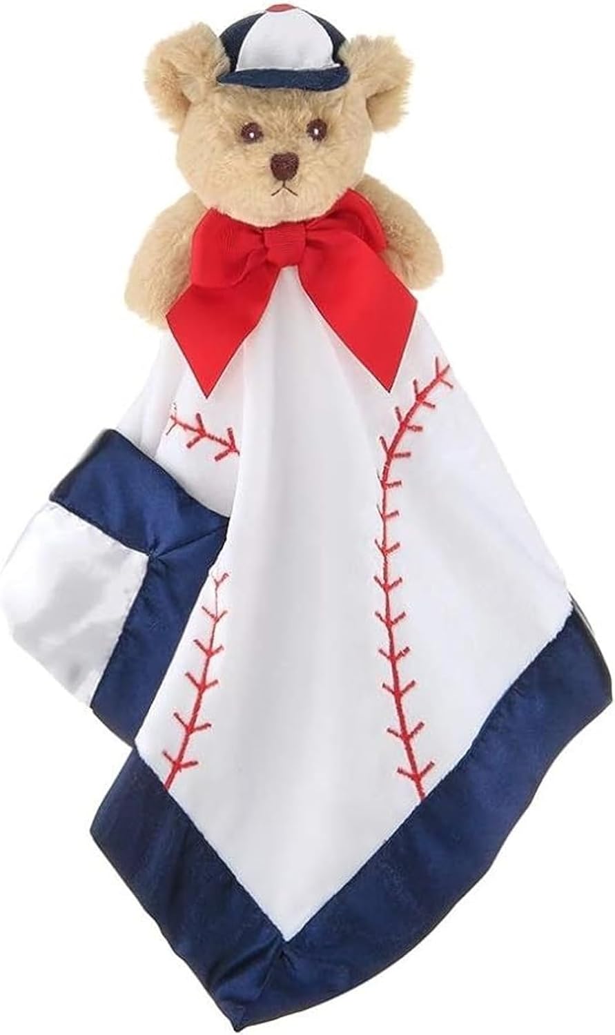 Bearington Lil’ Slugger Snuggler Plush Baseball Lovey - 15" Soft Velour and Satin Baby Security Blanket for Boys - Cute Baseball-Themed Stuffed Animal Lovey, Infant Snuggle Toy