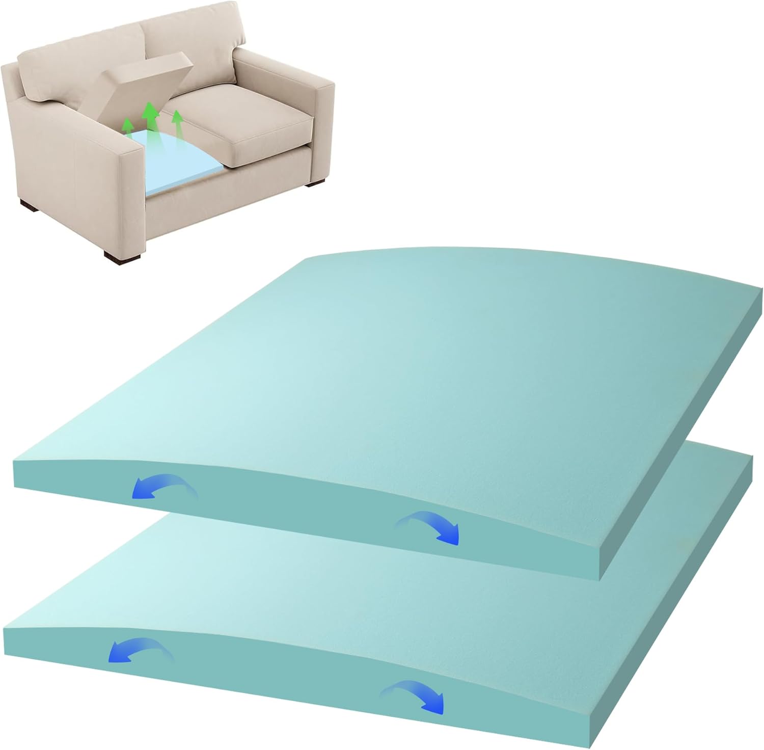 3PCS 22 x 22 x 2.4 in Large Size Couch Cushion Support for Sagging Seat, 40D Arc Sofa Cushion Support, High Rebound Couch Seat Support, Repair Sofa Dents to Improve Comfort, Blue