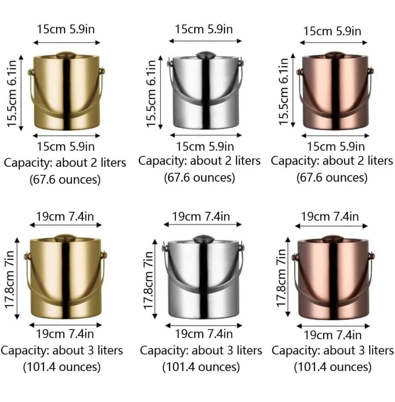 Cocina Utensilios De Bar Cubo De Hielo De Acero Inoxidable con Tapa Cubo De Champán para Bar Cubo De Champán(Gold,3L)