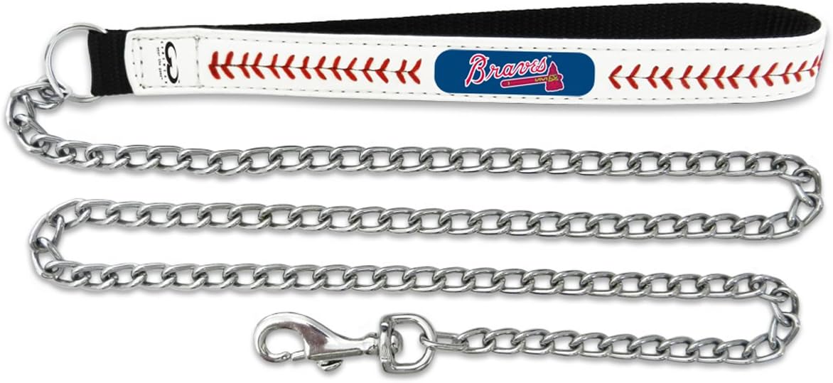 MLB Atlanta Braves Baseball Leather Chain Leash, 2.5 mm