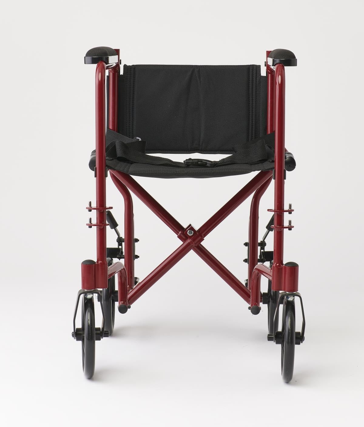 Medline Aluminum Transport Chair, 17 inch, Red - Lightweight, Foldable, Easy Maneuverability - Supports up to 300 lbs - Ideal for Medical Patients