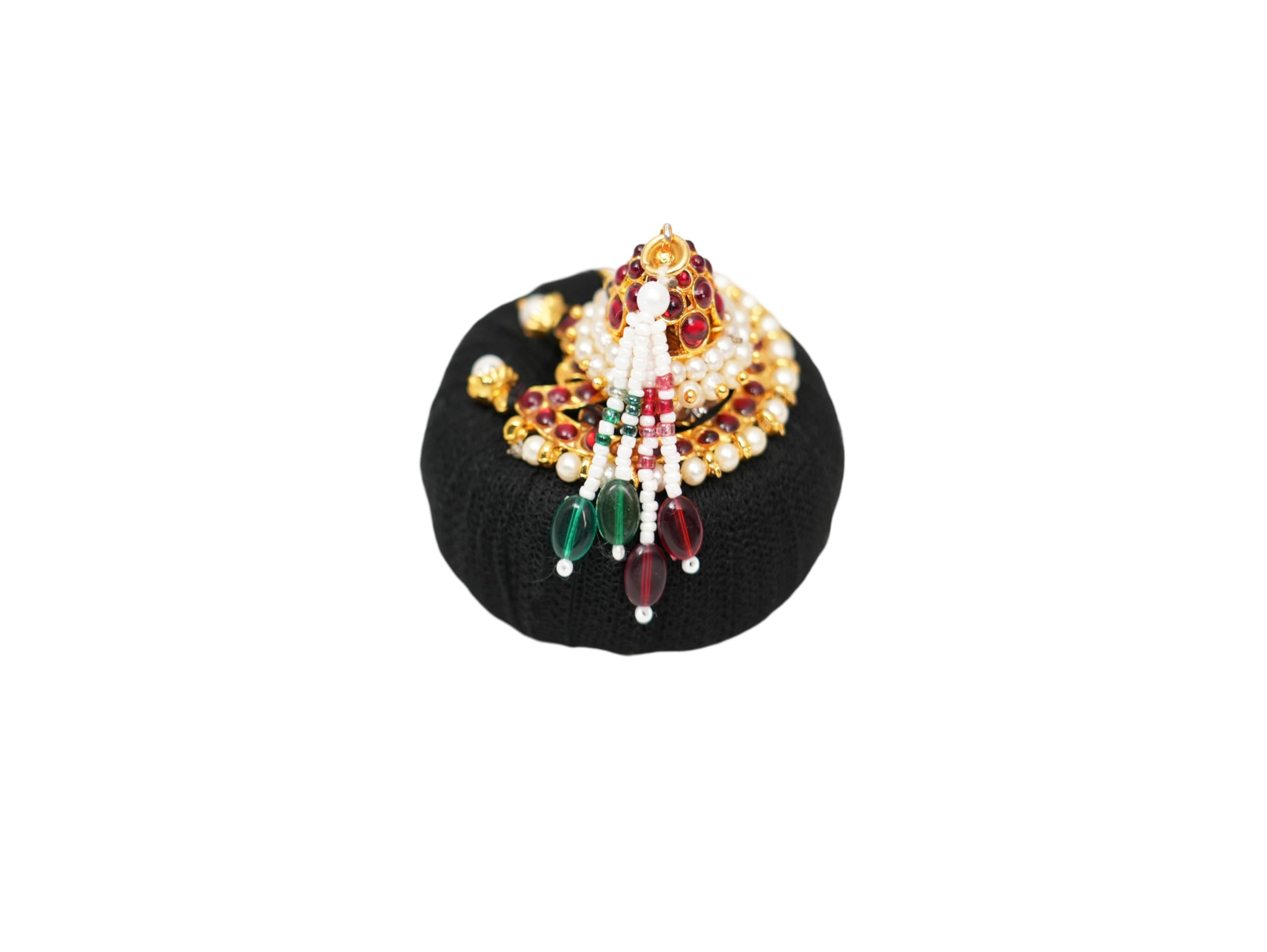 Andal Kondai/Koppu/Side Braid Knot - Full Red Kempstones Chandra/Moon Pattern Hair Accessory (B0D7HXCDVK) Amazon Price History, Amazon Price Tracker