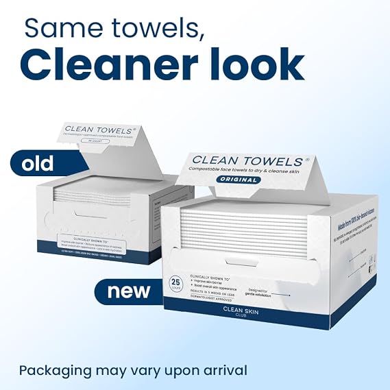 Clean Skin Club Clean Towels, 100% USDA Biobased Face Towel, Disposable Face Towelette, Eczema Association Accepted, Makeup Remover Dry Wipes, Ultra Soft, 1 Pack, 25 Ct
