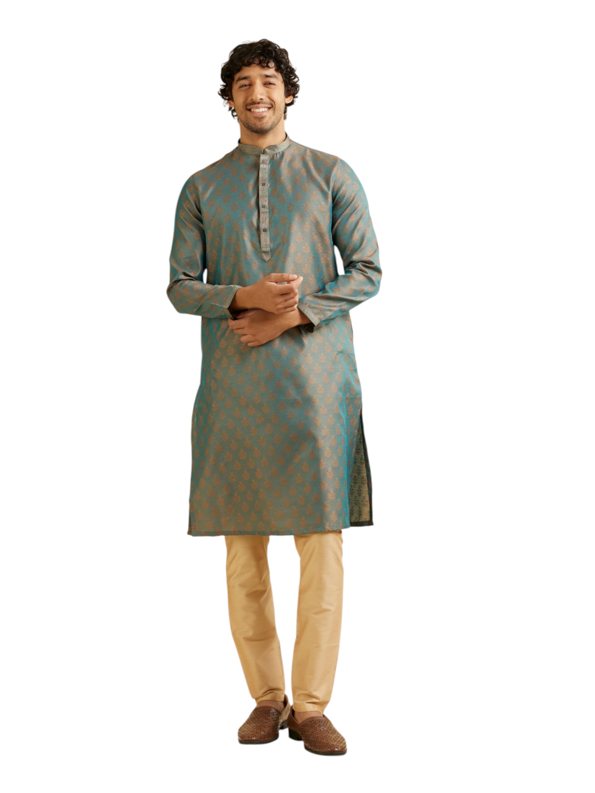 manyavar Men's Art Silk Self Design Kurta Set (2pcs)-picture-5