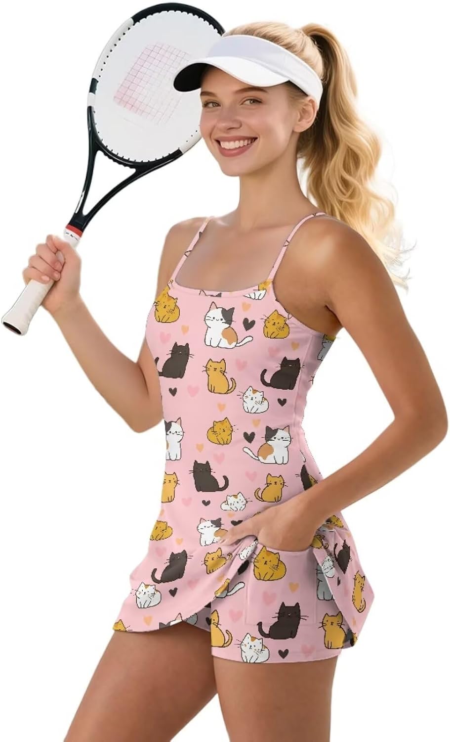 Animal Print Womens Tennis Dress Athletic Dress with Built-in Shorts Pockets Summer Dresses Golf Outfits,XS-2XL Size