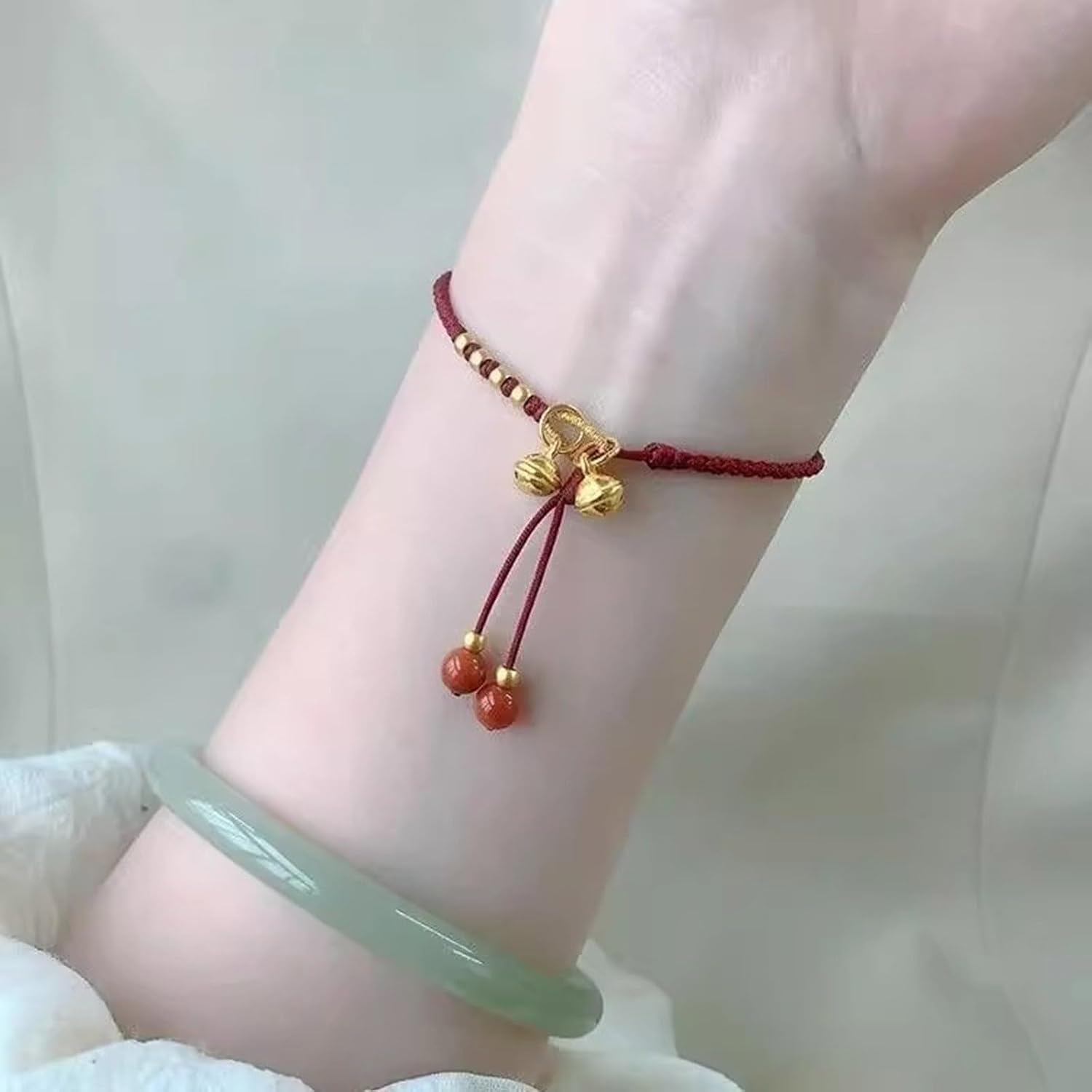 Red Cord with Lucky Knot Pendant and Bells for New Year Blessings and Daily Wear Traditional Handwoven Cord