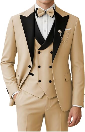 Mens Tuxedo Suit 3 Piece with Bow Tie | Slim fit suits for wedding, party, prom, homecoming and business events