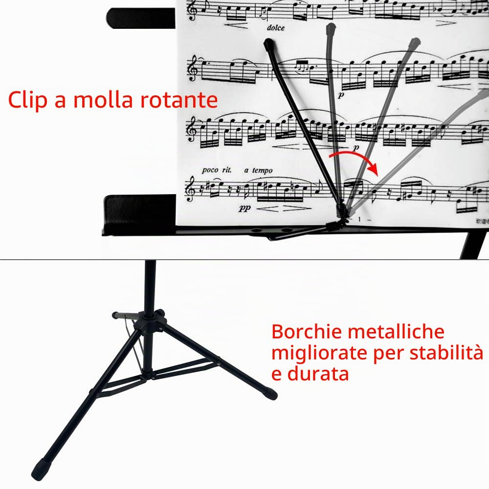 Rayzm leggio robusto portatile e pieghevole leggio in metallo con borsa da viaggio. Altezza regolabile, carico massimo 1,5 kg, leggero e compatto adatto per i viaggi e sistemabile nel ripostiglio