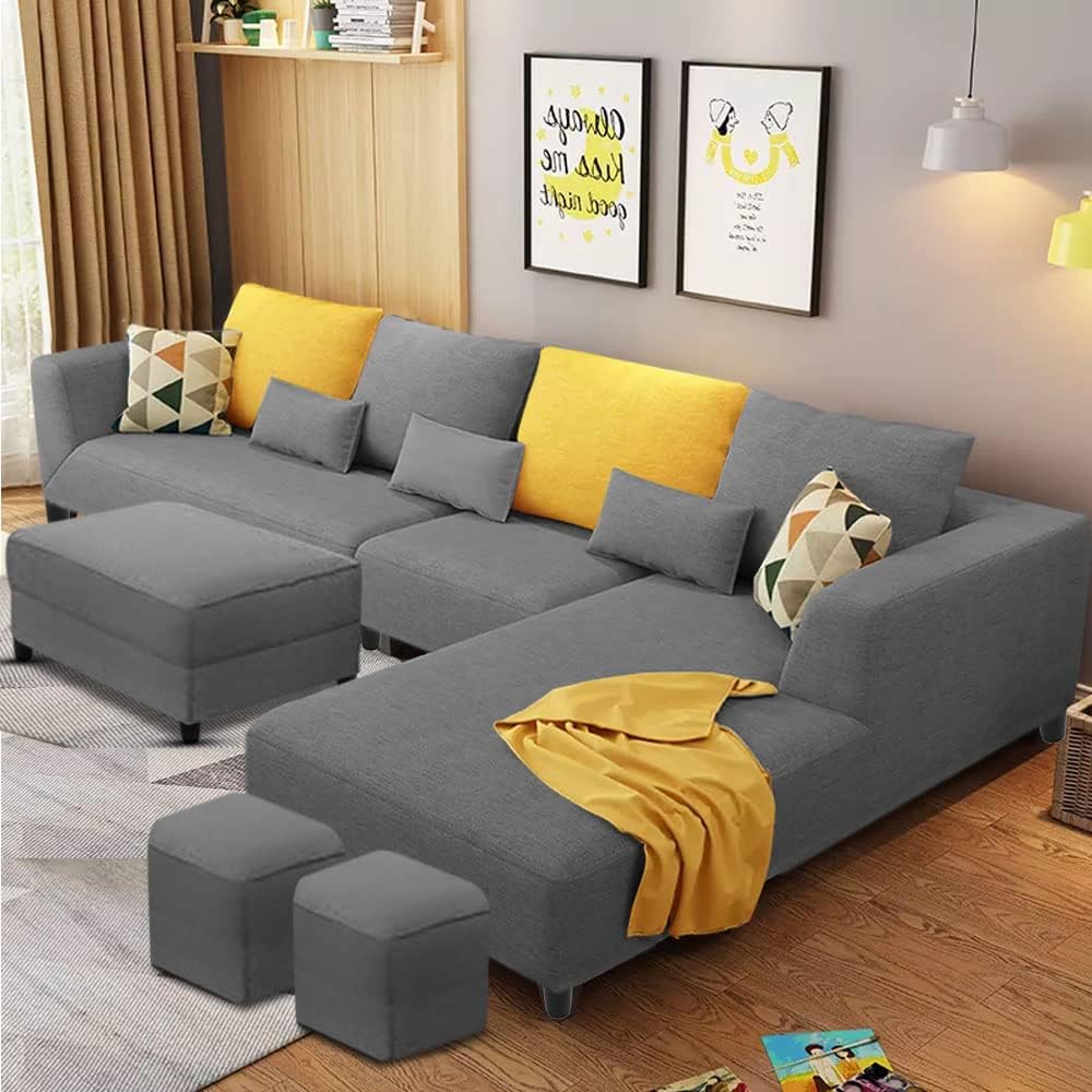 Casaliving Minta 8 Seater RHS L Shape Sofa Set with Ottoman & 2 Puffy for Living Room (Dark Grey Colour) Sofa Set-image-11
