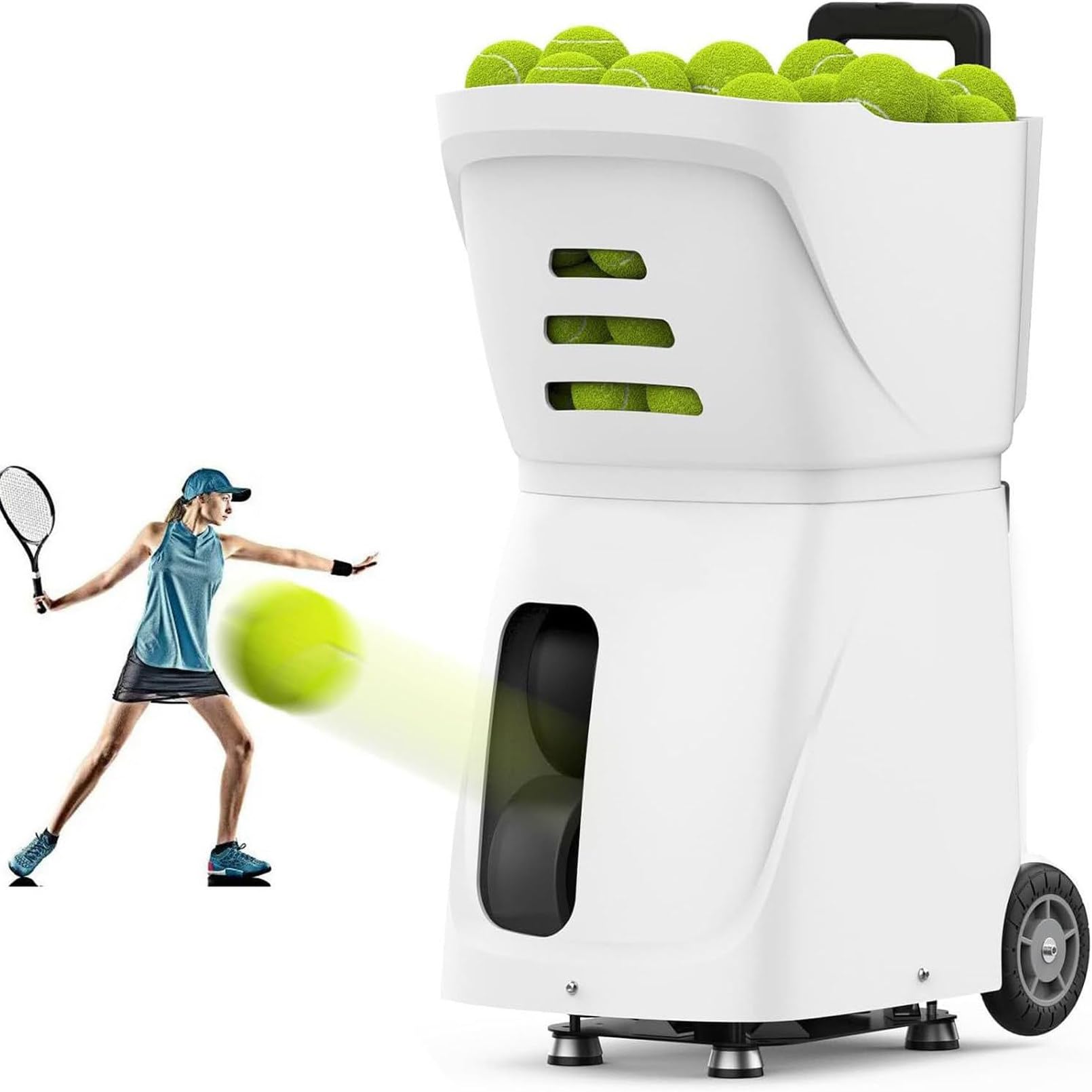 Máquina portátil de pelotas de tenis con control de aplicación, capacidad de 100 pelotas, varios modos de entrenamiento para todos los jugadores de tenis