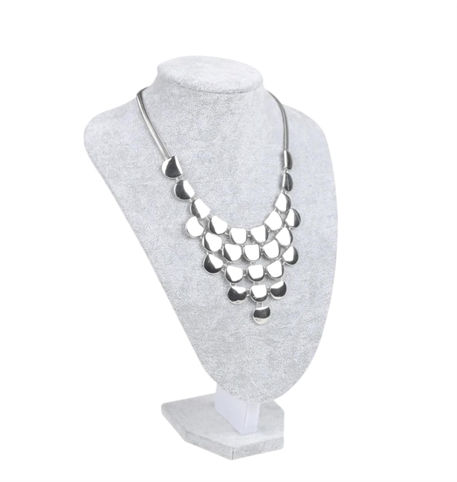 Busto expositor para collares, Busto de maniquí joyería terciopelo gris (6 unidades, varios tamaños)(H25cm)