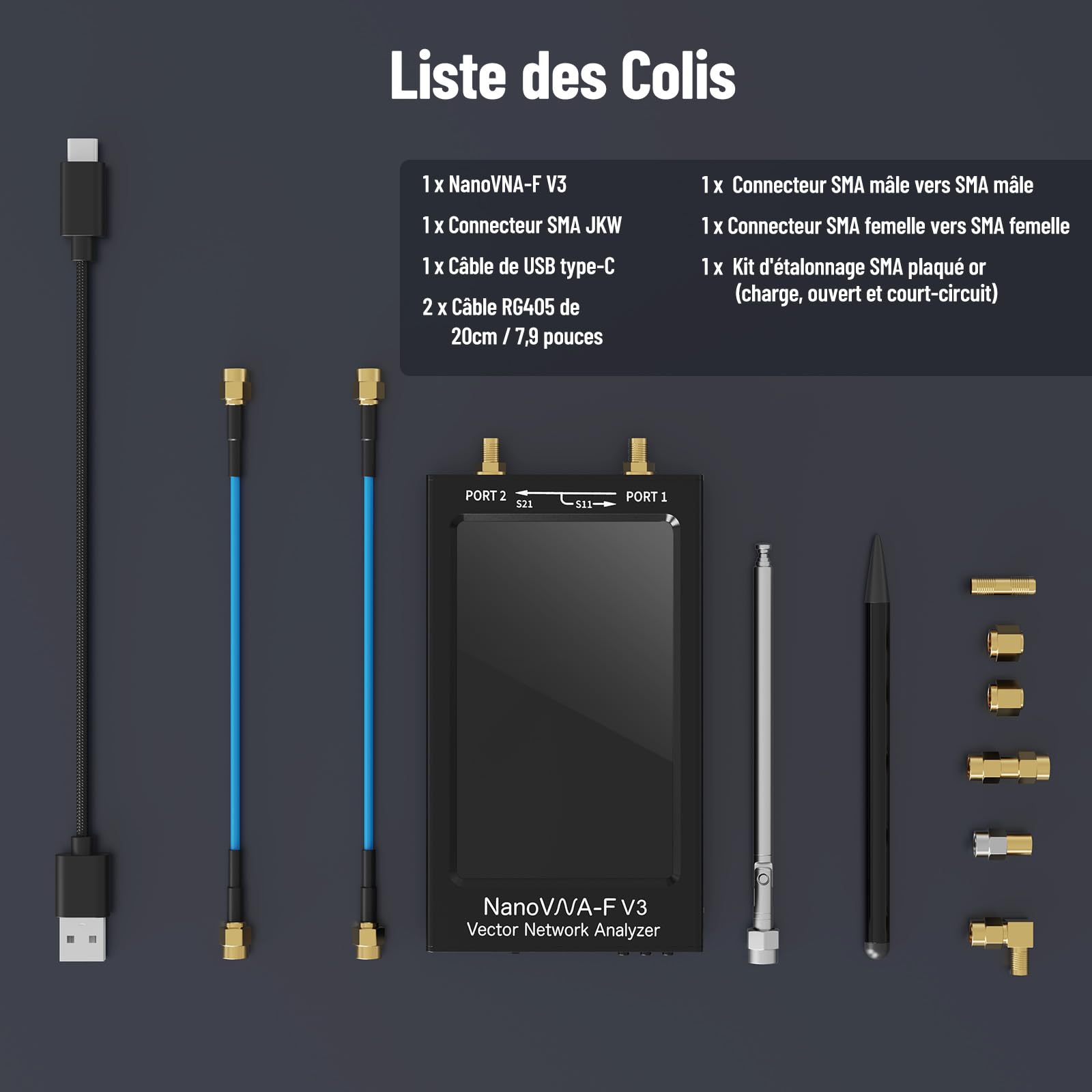Seesii NanoVNA-F V3 Analyseur de Réseau Vectoriel, Analyseur d'antenne 4,3 Pouces 1MHz-6GHz HF VHF UHF VNA pour S-Paramètre, Phase, Retard, Diagramme de Smith