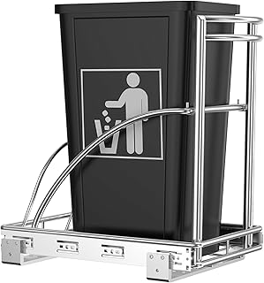 Pull Out Trash Can Under Sink Cabinet Counter, Requires 13"W X 18"D Opening, Fits 7-10 Gallon 35QT Can Not Included Chrome Silver