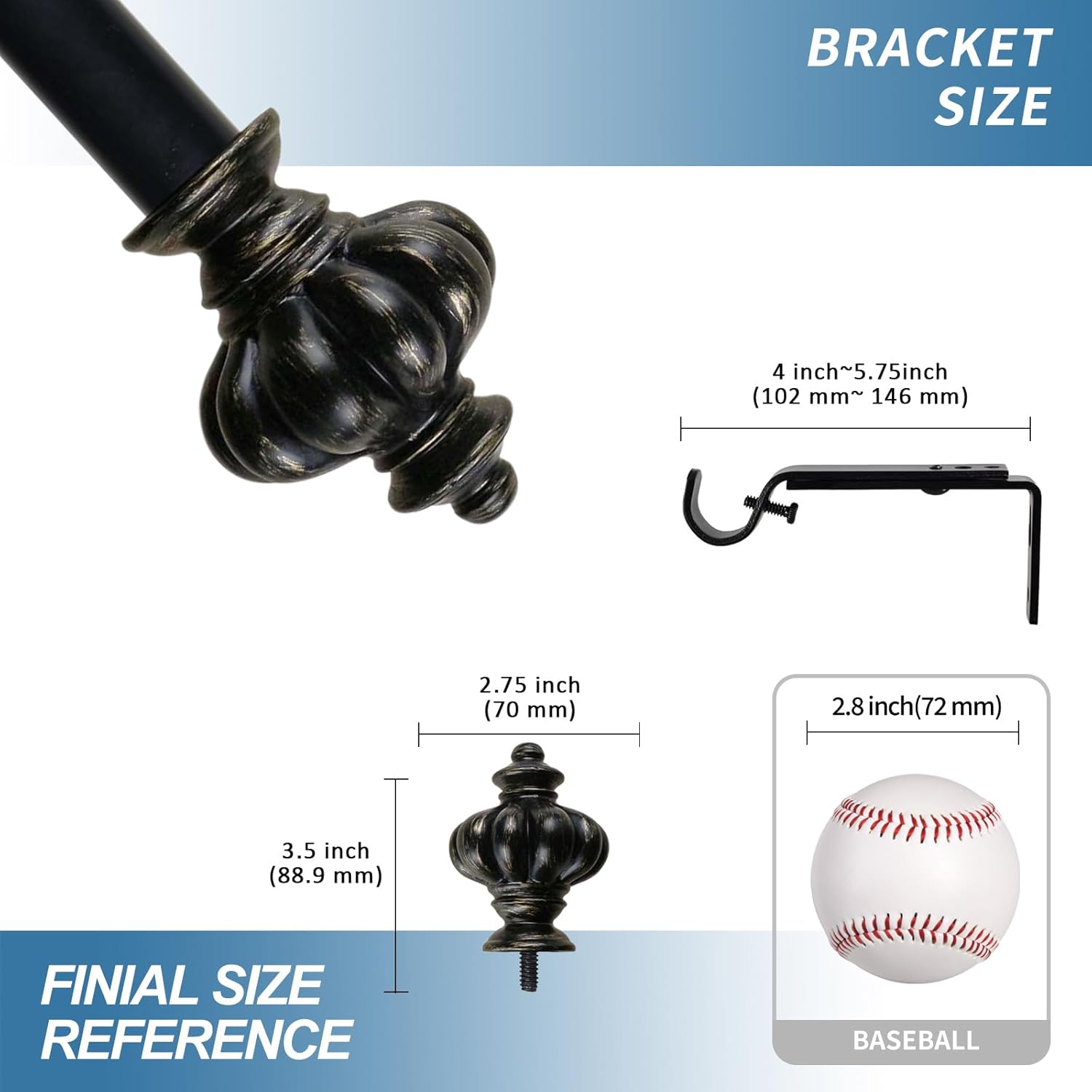 Urbanest 1-inch Diameter Regina Adjustable Single Drapery Curtain Rod, 28-inch to 48-inch, Burnt Gold