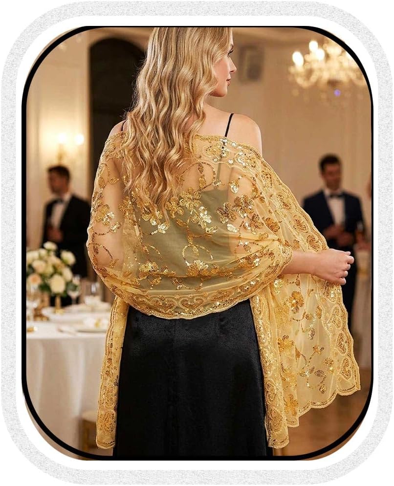 HEREAD Women Sequin Shawls and Wraps for Evening Dresses