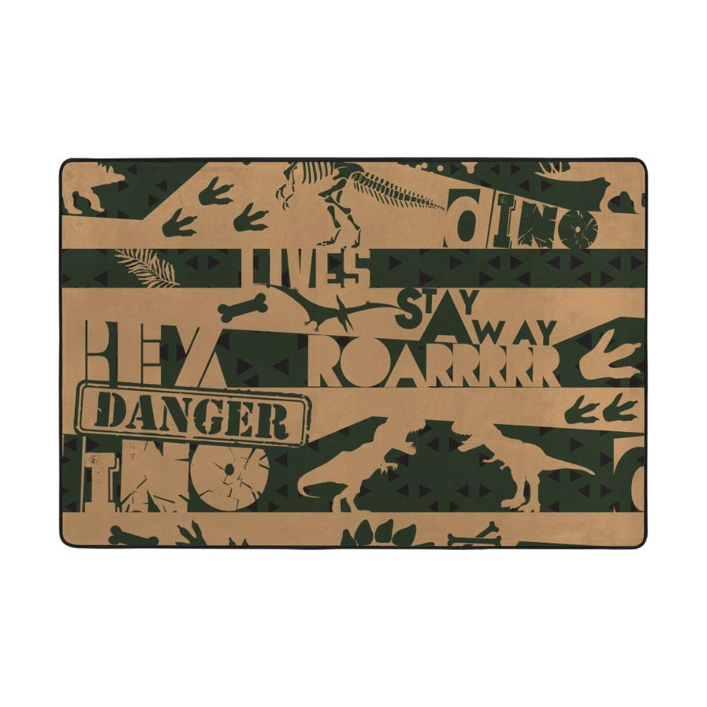Tapis dino dinosaure grunge beige Ruchen en velours corail de 203x147 cm