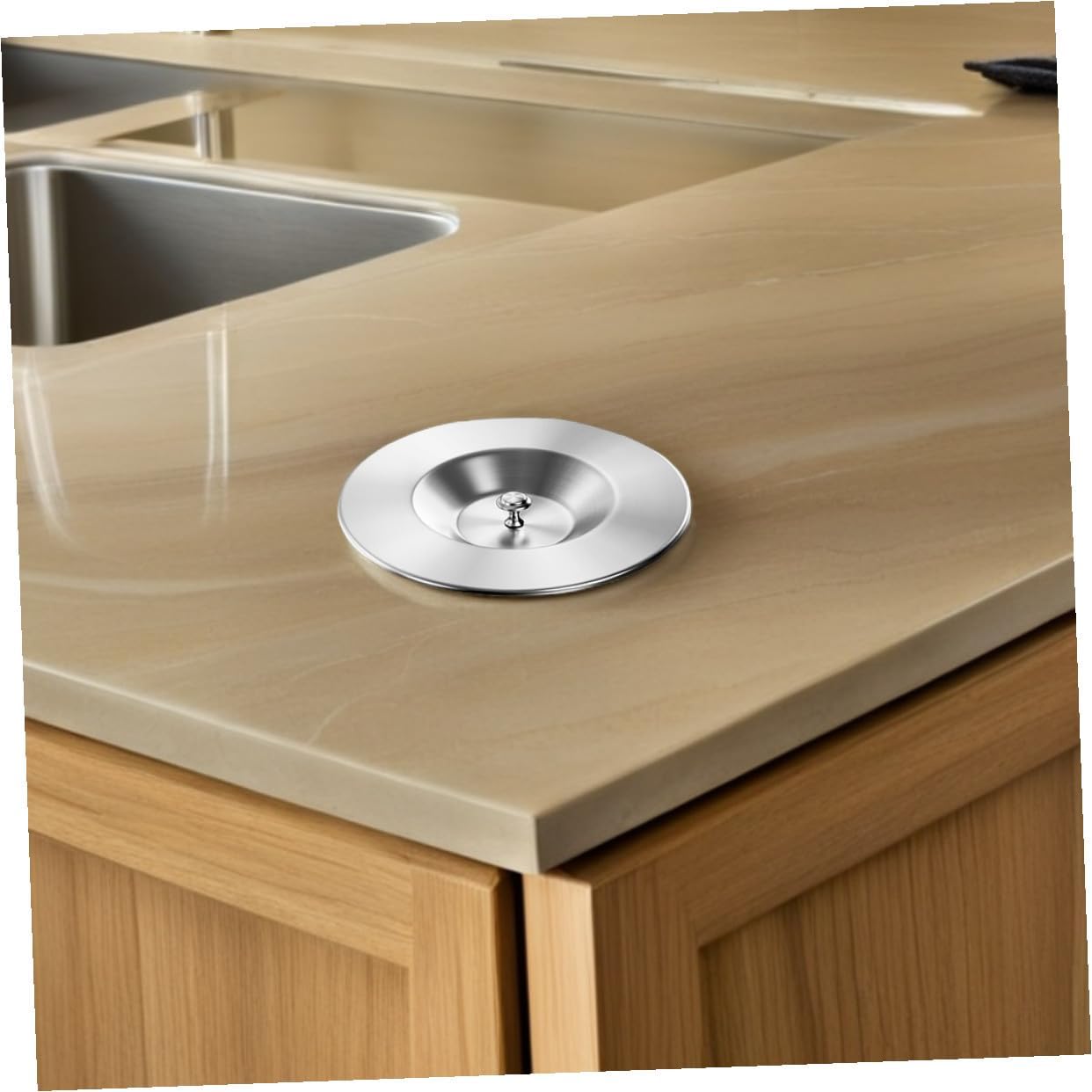 VOSAREA Stainless Steel Trash Bin Lid with Grommet for Embedded Countertop Garbage Can 304 Kitchen Waste Can Cover with Handle and Recessed Trash Grommet