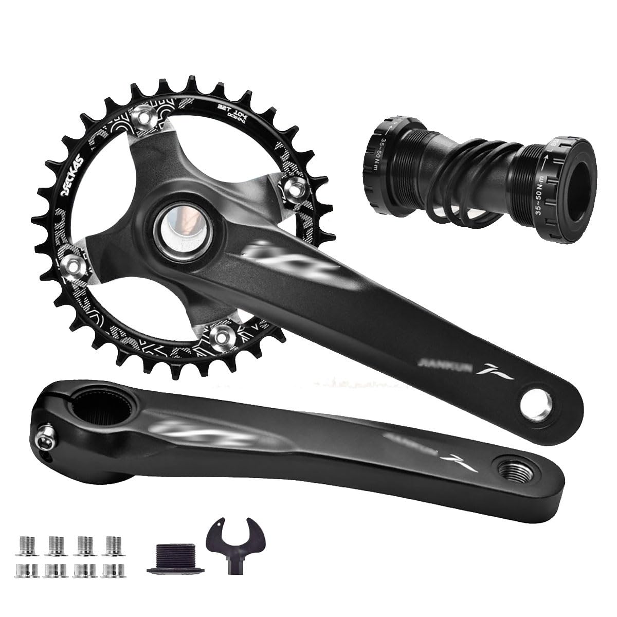 170mm Platos Y Bielas Huecos Integrados Plato Sencillo 104 32T/34T/36T/38T Juego De Bielas MTB Manivela De Aleación De Aluminio con BB para 8-11 Velocidades(Black,38T)