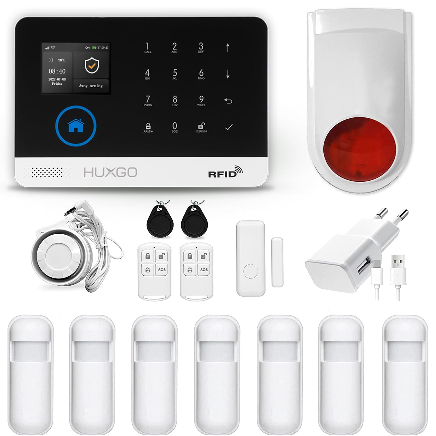 HXA003 Sistema di allarme wireless con 7 sensori di movimento + sirena wireless aggiuntiva, Due moduli: WiFi + GSM, applicazione TUYA Smart, controllo del telefono, SMS, lingua italiana