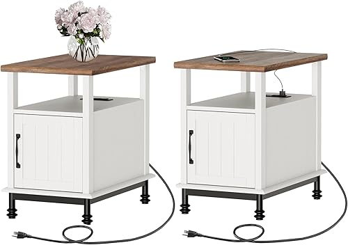 Miniatura 9 de WAMPAT - Mesita de noche de estilo rural, de madera, con espacio abierto para guardar objetos, armario y estante trasero para sala de estar y