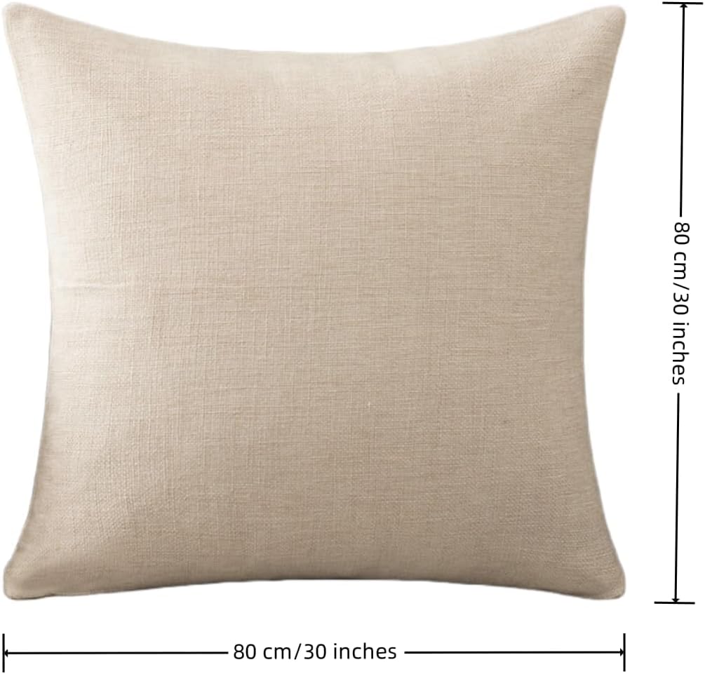 Big Size Decorative Throw Pillow Covers 30x30 Inch for 32x32 Pillow Insert,Linen Blend Pillow Covers, Solid Color Pillow Covers for Couch Sofa Bed（Beige）