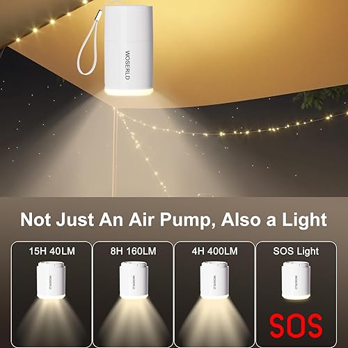 Miniatura 3 de Bomba de aire para inflables, bomba de aire portátil ultra pequeña, batería de 1400 mAh y luz de campamento, bomba de aire eléctrica pequeña,