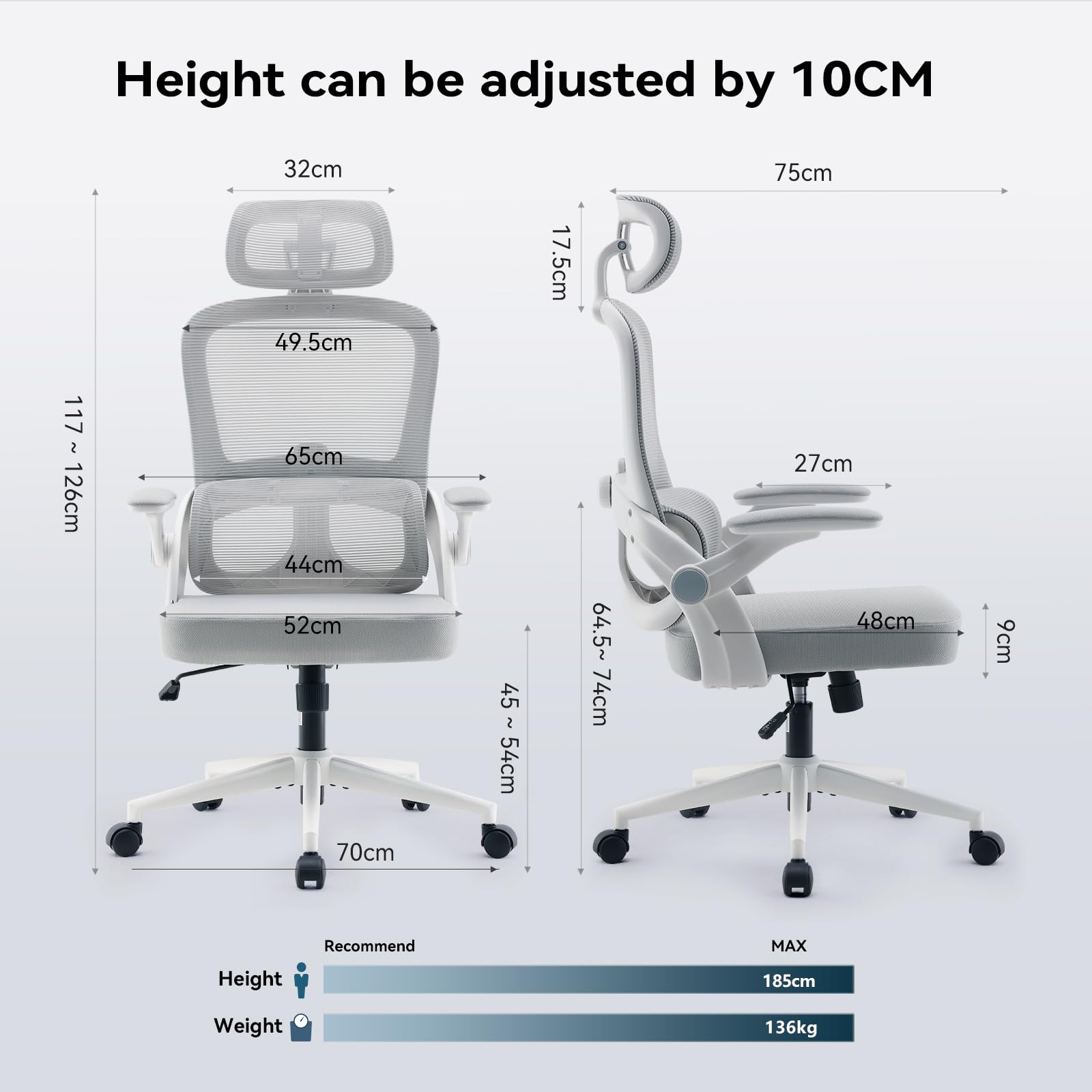 SIHOO M102C Chaise Bureau Ergonomique Maille, Dossier Haut, Gris, Lot de 2
