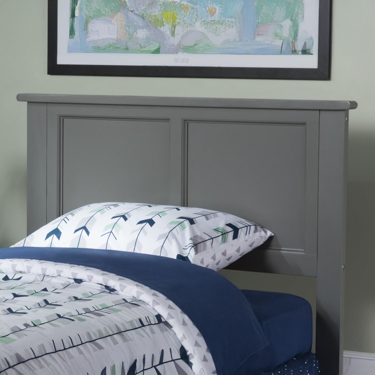 HomeStock Victorian Headboard with USB Charger Wood Panel Design Metal Bed Frame Compatible Twin/Gray