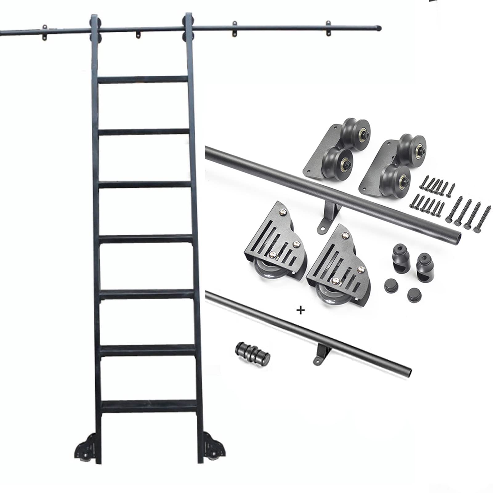 DFGHNBVC Mobile Ladder Rail Rolling Library Ladder Hardware 3.3Ft-20Ft Home Loft Office Sliding Barn Door Hardware Kit,13Ft/400Cm Track Kit