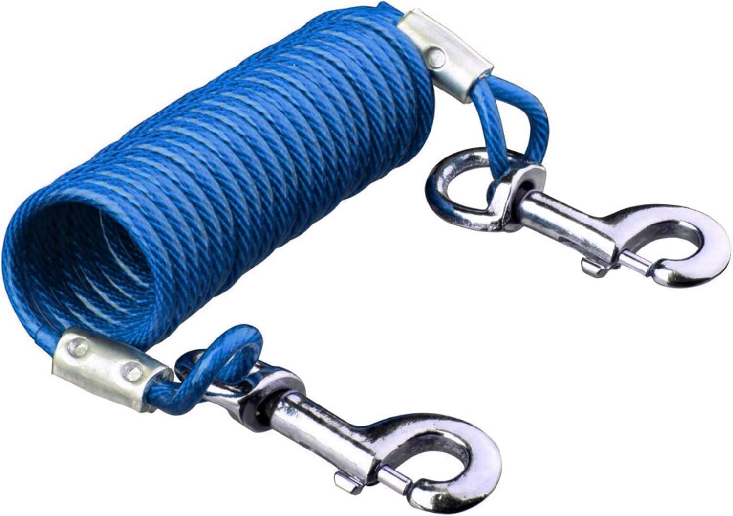 12 Foot Pet Coiled Tie Out Cable - Blue - Retracts Easily and Quickly to Avoid Tangles