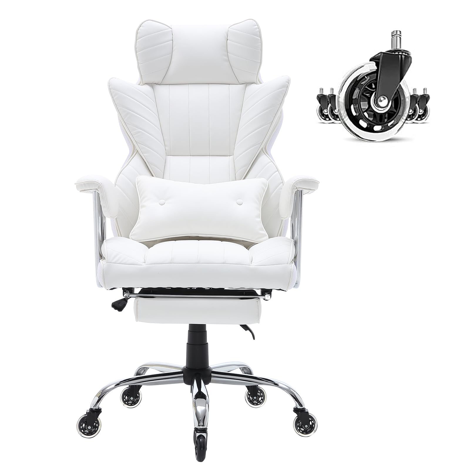 VEVOR Chaise de Bureau en Cuir PU Fauteuil de Direction Ergonomique avec Soutien Lombaire Réglable et Repose-Pieds Siège de Bureau Charge Maximale 159 kg Dossier Inclinable pour Gamer Bureau Maison