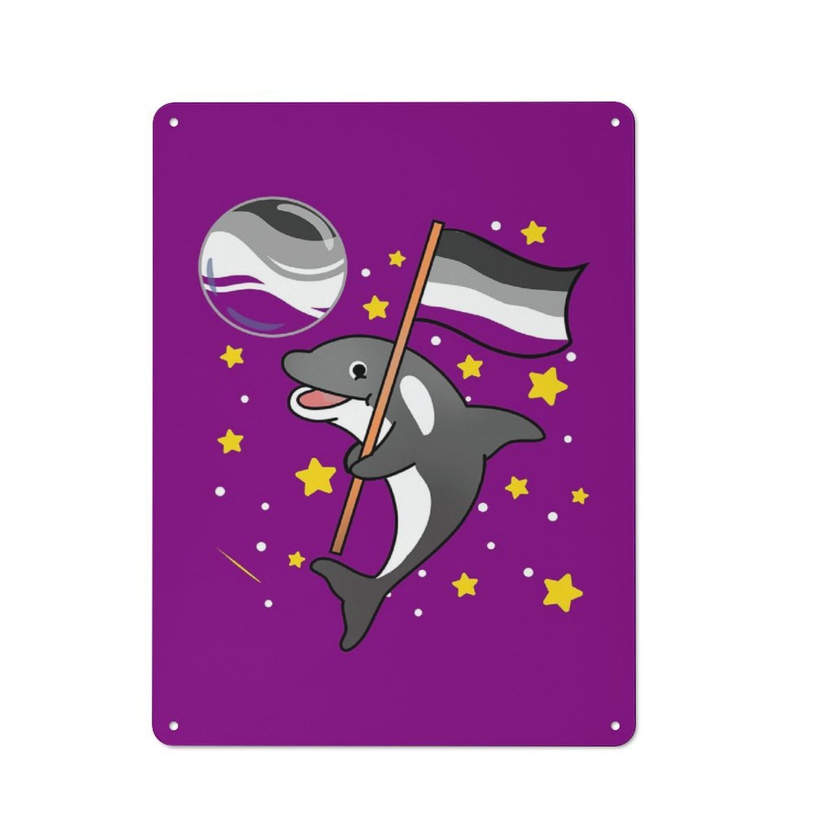 Junmoney Orca Space Asexual Pride Retro-Style Tin Sign 40X30cm For Home Bar Wall, With Clear Retro Wall Decor Character