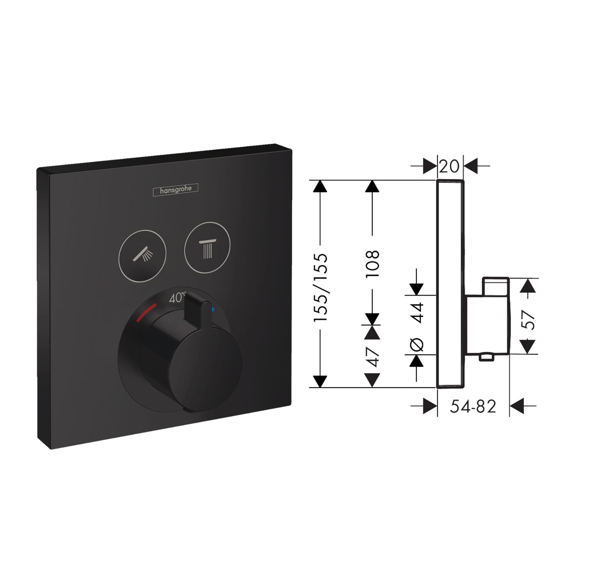 Hansgrohe Duschsystem mit Unterputz Duscharmatur von Hansgrohe Regendusche mit Armatur, Duschkopf eckig, Wandarm Dusch-SET HGSK05 schwarz matt