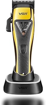 VGR 015 Professional Cordless Hair Clippers for Men, 9000 RPM Vector Motor Hair Trimmer DLC-Blade Barber Clipper for Hair Cutting with Metal Body, 1 Modular Lid in Black, Travel Case