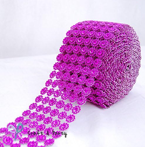 Diamond Flower Shape Mesh Wrap Roll Faux Rhinestone Crystal Ribbon 4" x 10 Yards (30 ft) … (Fuchsia)