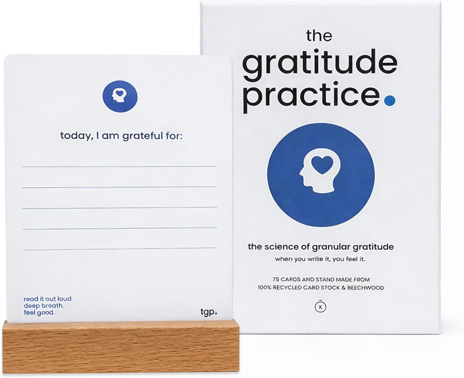 KOMUSO DESIGN Affirmation Cards for Women & Kids - 75 Gratitude Cards with Wooden Display Stand | Daily Positive Affirmations, Mindfulness Gifts | Reflection Prompts, Self Care Gratitude Deck