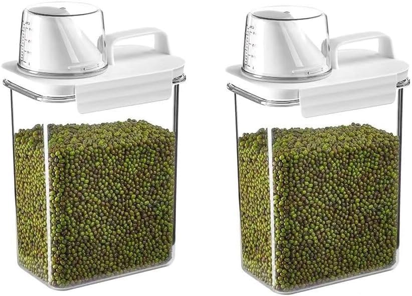 ANTOLE2 Pack Food Storage Containers with Measuring Cup,1.8L Large Dry Food Storage Containers Snacks Sugar Nuts Pet Food Storage Bin for Kitchen Organization
