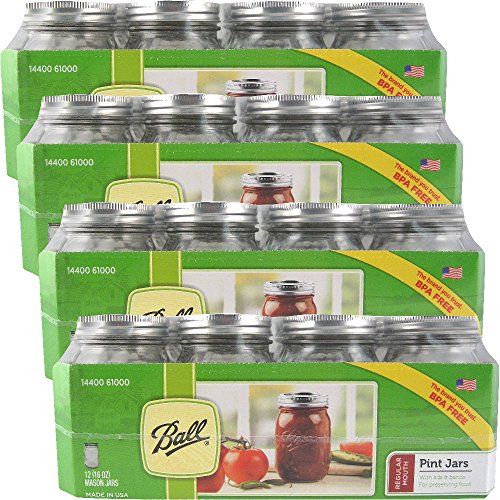 12 Ball Mason Jar with Lid - Regular Mouth - 16 oz (4 Packs of 12)
