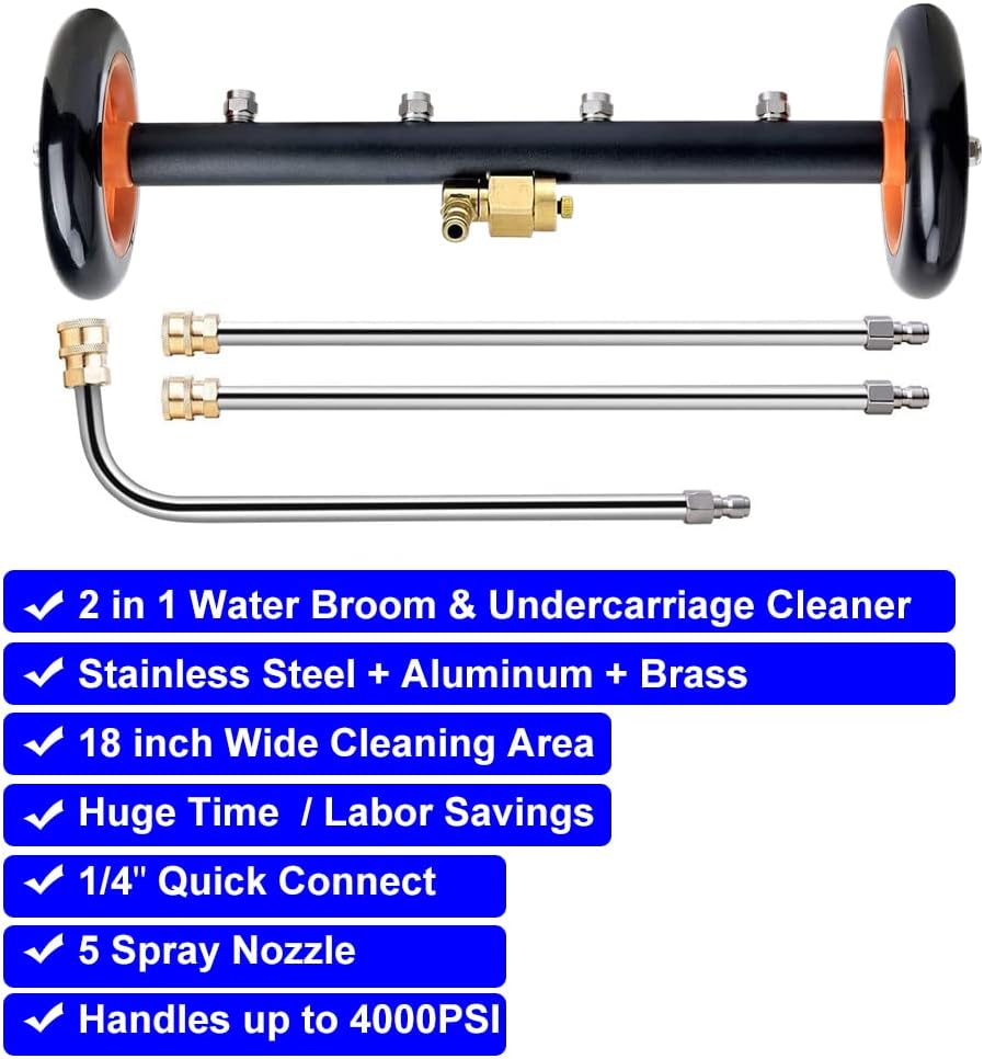 iMeshbean Dual-Function Water Broom Undercarriage Pressure Washer Surface Cleaner 18 inch 4000 PSI Power Washer Underbody Car Washer with 5 Nozzles and 3 Extension Wand
