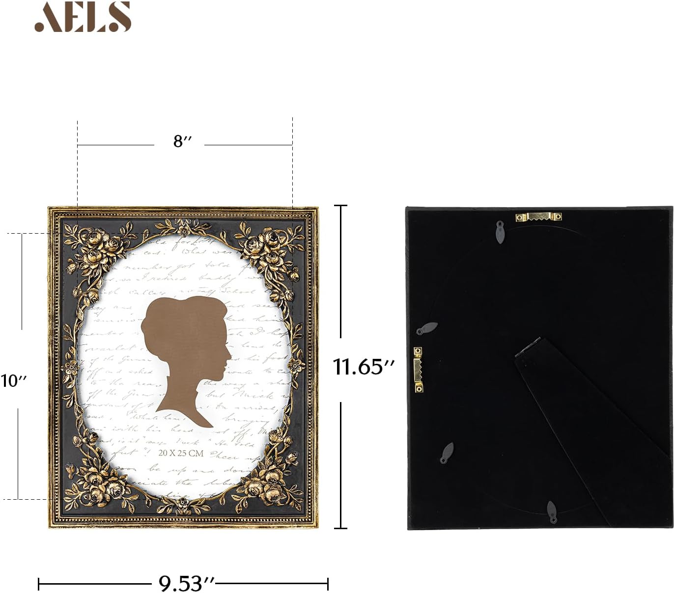 AELS 8x10 Inch Vintage Black Picture Frame, Elegant Antique Photo Frames with Glass Front, Photo Display, Tabletop Wall Hanging, Gift Ideas, Gold and Black