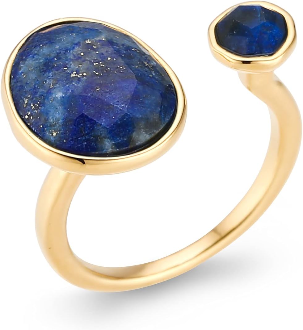 MJLULU Elegant 14K Gold-Plated Statement Ring with Navy Blue Simulated Lapis Lazuli - Hypoallergenic & Lightweight, Dainty & Simple for Daily Wear - Minimalist Jewelry