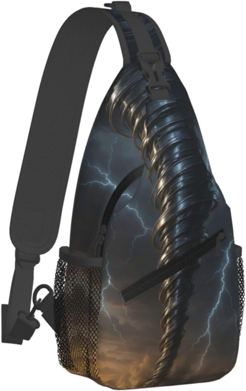Men's Crossbody Sling Bag, Metal Tornado Printed Chest Pack, Travel Casual Outdoor Backpack