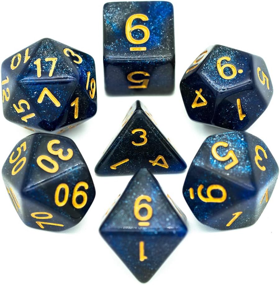 cusdie Polyhedral Dice Sets DND Glitter Dice for Dungeons and Dragons Pathfinder RPG MTG Table Gaming Dice (Blue&Black)