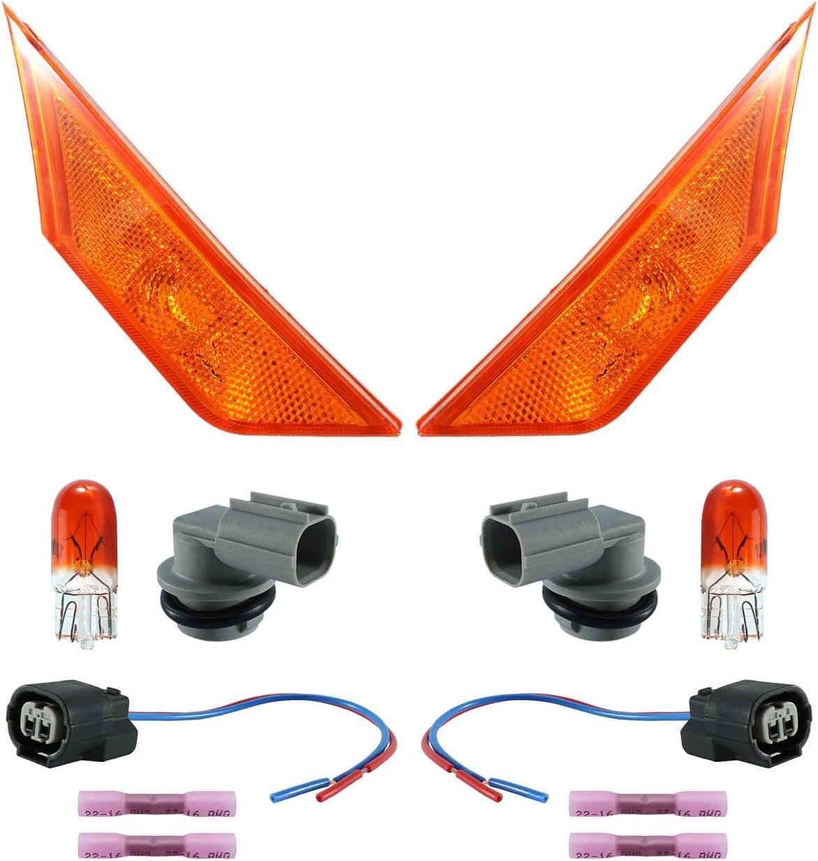 Reflector Side Marker Light Assembly Pair Driver and Passenger Fit for Honda Civic 2016-2021 Replace HO2550127 HO2551127 33304-TET-H01