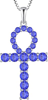 YL Womens Cross Necklace 925 Sterling Silver Ankh Crucifix Pendant Gemstones Criss Jewelry